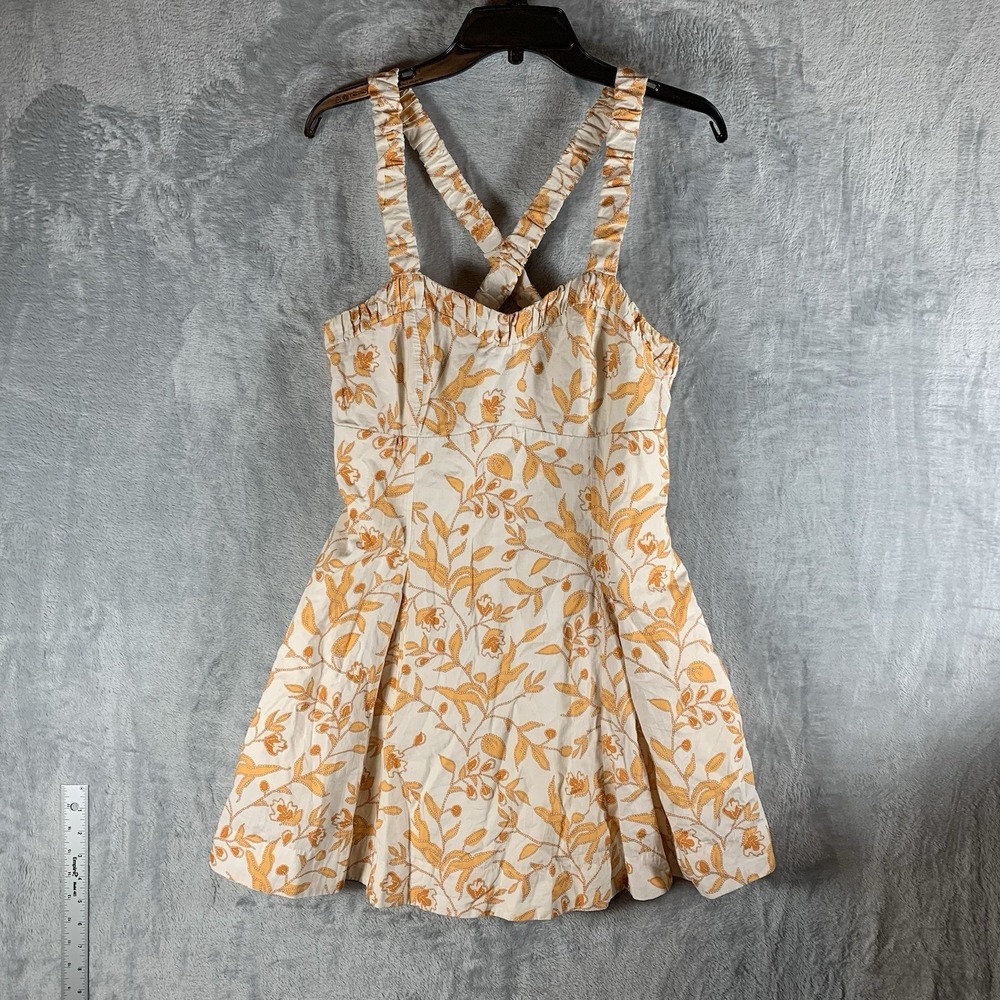 Anthropologie Maeve Women's Dress M Fit‎ & Flare Orange Floral Sweetheart Cross